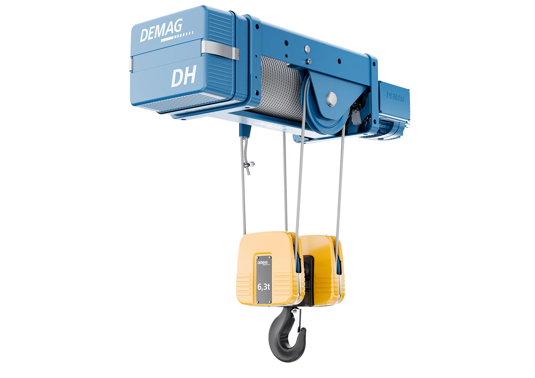 Manufacturer family reference: DEMAG DH 20 metric ton foot-mounted rope hoist
