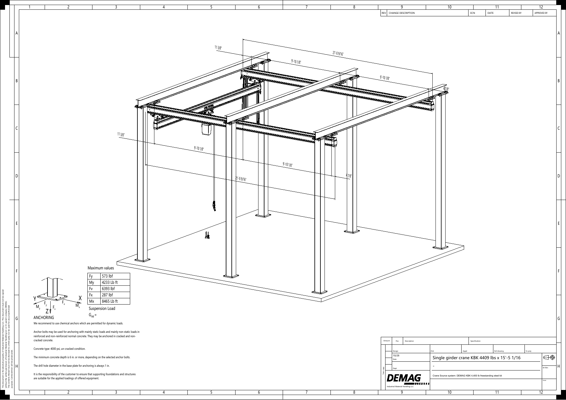 DEMAG drawing for DEMAG KBK 4,400 lb freestanding steel kit